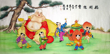 Chinese Maitreya Painting,66cm x 136cm,3804010-x