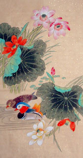 Chinese Mandarin Duck Painting,50cm x 100cm,2429005-x