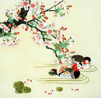Chinese Mandarin Duck Painting,68cm x 68cm,2527014-x