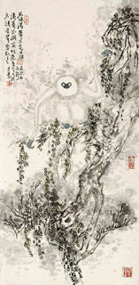 Chinese Monkey Painting,69cm x 34cm,4493002-x
