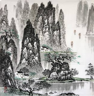 Chinese Mountain and Water Painting,69cm x 69cm,1021005-x
