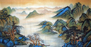 Chinese Mountains Painting,69cm x 138cm,1006004-x