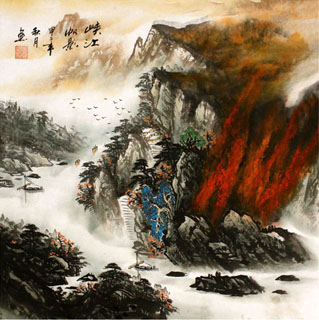 Chinese Mountains Painting,68cm x 68cm,1016028-x