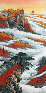 Chinese Mountains Painting,69cm x 138cm,1026011-x