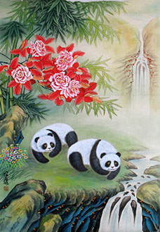Chinese Panda Painting,45cm x 65cm,4207003-x