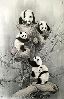 Chinese Panda Painting,96cm x 132cm,zyt41227009-x