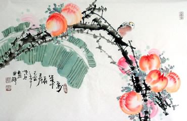 Chinese Peach Painting,30cm x 62cm,2559009-x