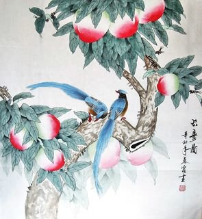 Chinese Peach Painting,66cm x 66cm,2703077-x