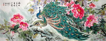 Chinese Peacock Peahen Painting,70cm x 180cm,2438001-x
