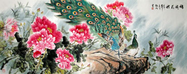 Chinese Peacock Peahen Painting,70cm x 180cm,2438002-x
