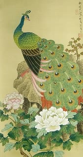 Chinese Peacock Peahen Painting,50cm x 90cm,2439001-x