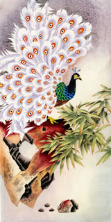 Chinese Peacock Peahen Painting,66cm x 136cm,2605003-x