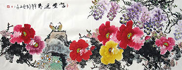 Chinese Peony Painting,70cm x 180cm,2356002-x