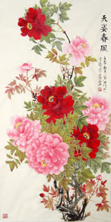 Chinese Peony Painting,68cm x 136cm,2388060-x