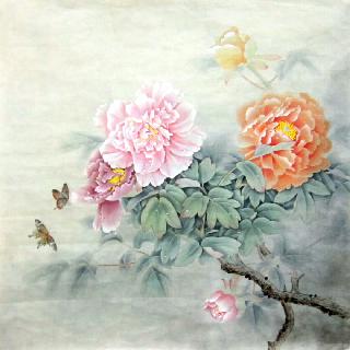 Chinese Peony Painting,68cm x 68cm,2574009-x