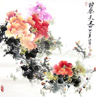 Chinese Peony Painting,66cm x 66cm,csy21097017-x