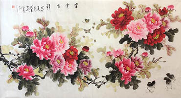 Chinese Peony Painting,68cm x 136cm,cx21104010-x
