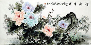 Chinese Peony Painting,68cm x 136cm,lhr21105001-x
