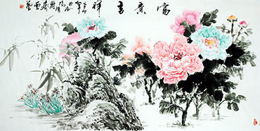 Chinese Peony Painting,68cm x 136cm,lhr21105027-x