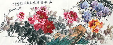 Chinese Peony Painting,70cm x 180cm,llh21107006-x