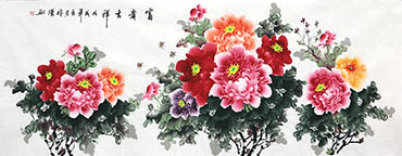 Chinese Peony Painting,70cm x 180cm,llh21107012-x