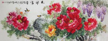 Chinese Peony Painting,70cm x 180cm,wjh21070004-x