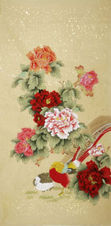 Chinese Pheasant Painting,66cm x 130cm,2340081-x