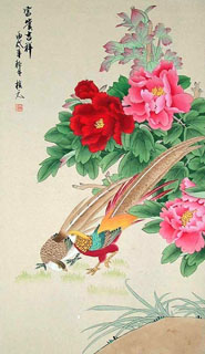 Chinese Pheasant Painting,55cm x 95cm,2391010-x