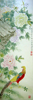 Chinese Pheasant Painting,30cm x 100cm,2405013-x