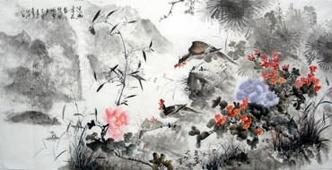 Chinese Pheasant Painting,69cm x 138cm,2423010-x