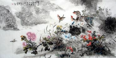 Chinese Pheasant Painting,69cm x 138cm,2423011-x