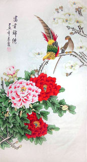 Chinese Pheasant Painting,55cm x 95cm,2703061-x