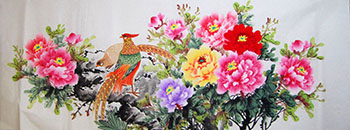 Chinese Pheasant Painting,180cm x 68cm,wx21218005-x