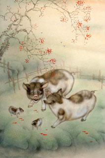 Chinese Pig Painting,43cm x 65cm,4349009-x