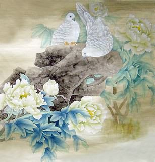 Chinese Pigeon Painting,66cm x 66cm,2510001-x
