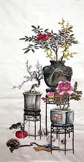 Chinese Qing Gong Painting,68cm x 136cm,lxw21215006-x