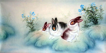 Chinese Rabbit Painting,50cm x 100cm,4351004-x