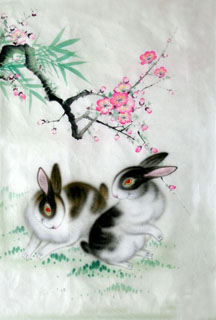 Chinese Rabbit Painting,69cm x 46cm,4450017-x