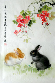 Chinese Rabbit Painting,69cm x 46cm,4450019-x