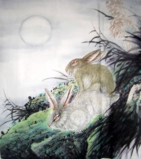 Chinese Rabbit Painting,50cm x 54cm,4620001-x