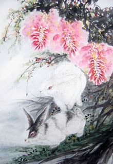 Chinese Rabbit Painting,70cm x 100cm,4620009-x