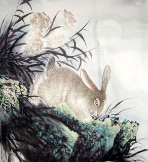 Chinese Rabbit Painting,50cm x 55cm,4620013-x