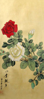 Chinese Rose Painting,25cm x 45cm,2336055-x