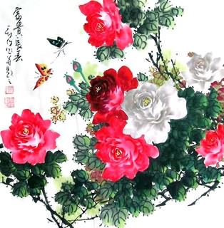 Chinese Rose Painting,69cm x 69cm,2418004-x