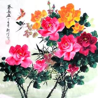 Chinese Rose Painting,69cm x 69cm,2418008-x