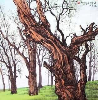 Chinese Trees Painting,69cm x 69cm,1178012-x