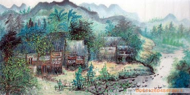 Chinese Village Countryside Painting,69cm x 138cm,1088012-x