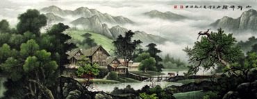 Chinese Village Countryside Painting,70cm x 180cm,1135027-x