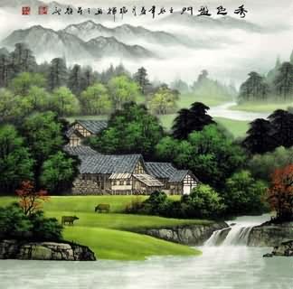 Chinese Village Countryside Painting,69cm x 69cm,1135030-x