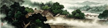 Chinese Village Countryside Painting,46cm x 180cm,1135102-x